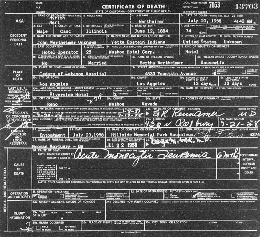 Investigation of the Death of Mobster-Gambler Mert Wertheimer